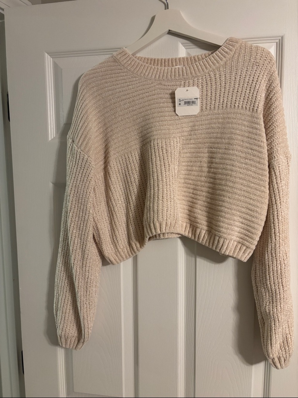 Altar'd State Cream Cropped Ribbed Crewneck Sweater